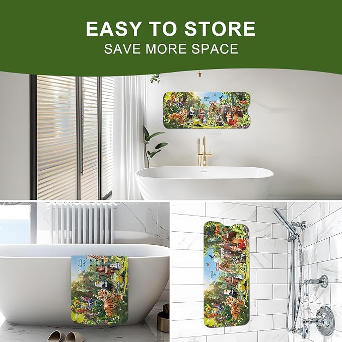 Bath Tub Mat Non Slip Bath Mat Shower Mat for Baby Adults, BPA Free Extra Long Bathtub Mat, 40x16 Inches Eco-Friendly Kids Bath Mats with Suction Cups and Drain Holes, Machine Washable,Animals