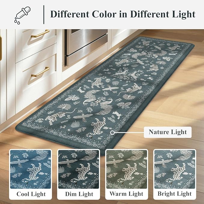 LEEVAN Anti Fatigue Mats for Kitchen Floor Non-Slip, Cushioned Kitchen Mats for Floor 2 Piece, Blue Memory Foam Kitchen Mat Set, Waterproof Ergonomic Standing Mat for Bar, Office,Desk, Laundry