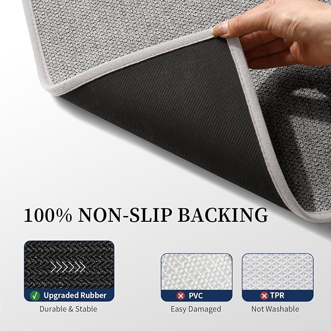 YIHOUSE Long Large Bathroom Rugs Sets 2 Piece, Quick Dry Thin Bath Mat, Non Slip Absorbent Machine Washable, Bath Runner Rug for Tub Sink Home Decor (24"x36" + 24"x59",Gray)