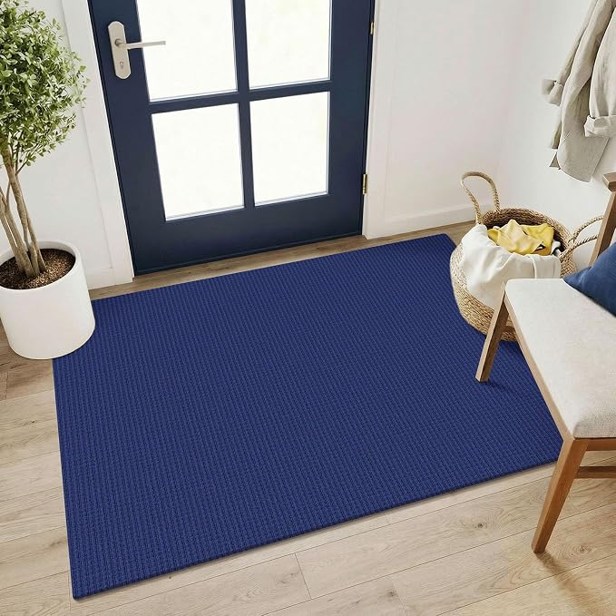 KOZYFLY Washable 3x4 Entry Area Rug, Braided Throw Rugs for Entryway, Non Slip Door Mat Indoor Outdoor Entrance, Front Porch Foyer Carpet for Kitchen, mudroom, Bathroom, Royal Blue/Navy
