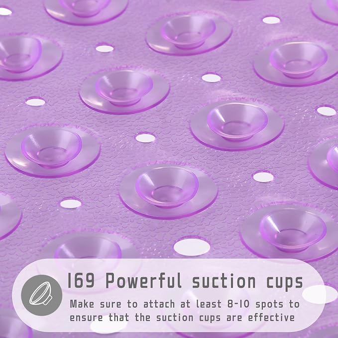 Yimobra Shower Stall Mat Non Slip, 21x21 Inch, Soft Square Bath Mat for Shower with Suction Cups and Drain Holes, Stall Floor Mats for Bathroom, Machine Washable, Bathroom Accessories, Clear Purple