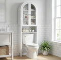 White Over The Toilet Storage Cabinet with Acrylic Doors, 4 Tier Small Bathroom Shelf Organizer, Arched Bathroom Cabinet with Adjustable Shelf, Slim Narrow Toilet Rack, Wood, Anti-Tipping Device