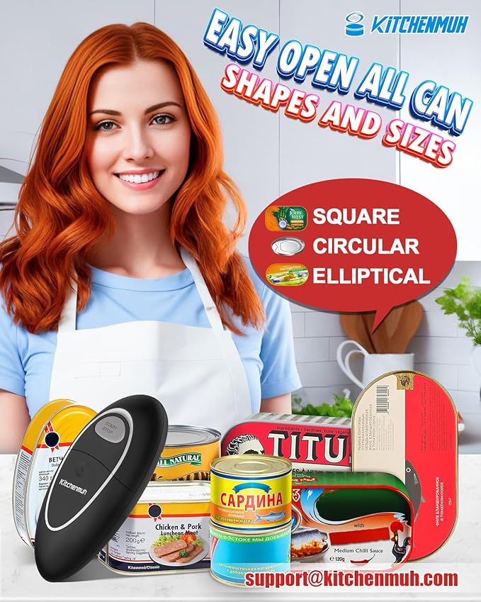 One Touch Electric Can Opener Fits All Can Sizes for Seniors with Arthritis, Battery Operated Can Opener with Smooth Edge, Food Safe Kitchen Gadgets Automatic Can Opener for Kitchen