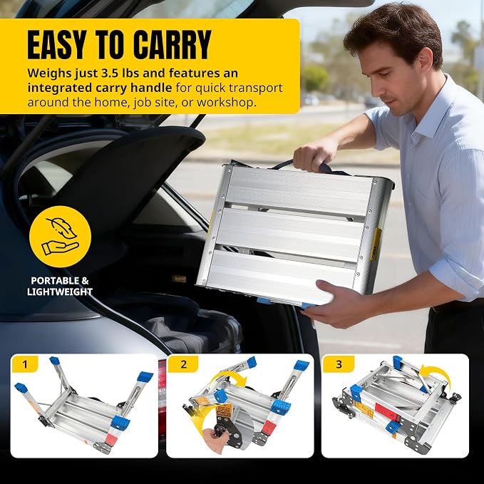 MaxWorks Folding Aluminum Work Platform and Step Stool 350 lb Capacity Lightweight Portable Step with Carry Handle for Garage Home and Jobsite Use (80773)