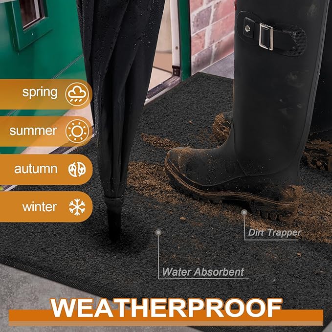 Mibao Front Door Mat Indoor Entrance, 29.5" x 17", Dirt Trapper Welcome Mat for Outdoor Indoor, Non-Slip Waterproof Doormat, Durable Machine Washable Low Profile Entry Rug for Back Door Outside,Black