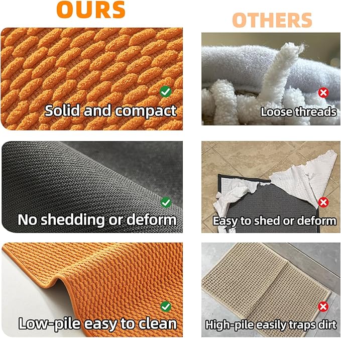 TYUU Bathroom Runner Rugs, Long Bath Mat Runner Washable Thin Quick Dry Low Pile Bathroom Runner Rugs Non Slip, Orange 16"x60"