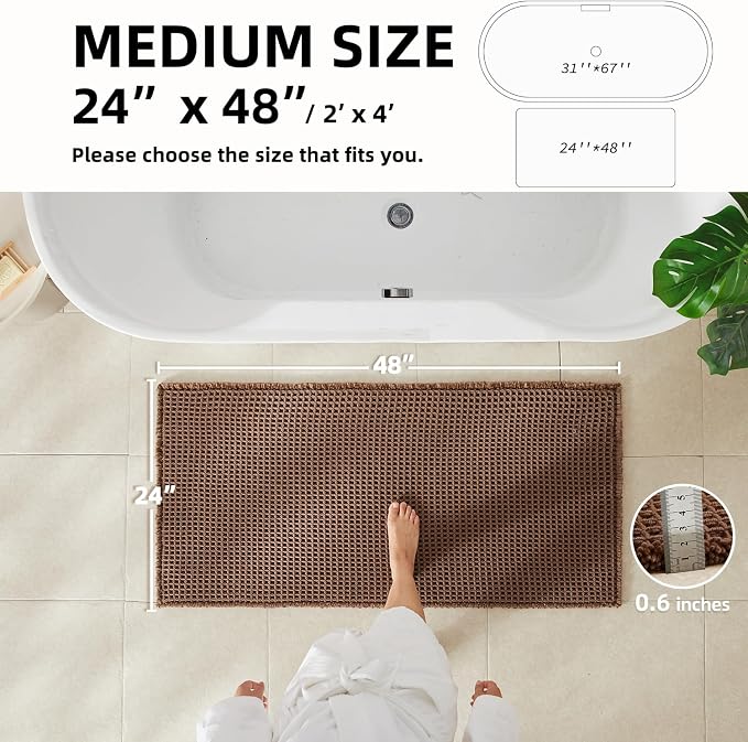 TYUU Waffle Bath Mat, Boho Bathroom Rugs Non Slip Washable Super Absorbent Quick Dry Bath Mat Farmhouse Bathroom Decor, 48"x24" Mocha