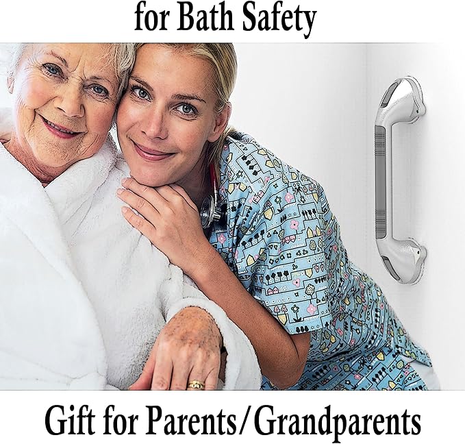 16.5inches Balance Assist Bathroom Shower Handle,Suction Bath Grab Bar with Indicators (Silver/Grey)