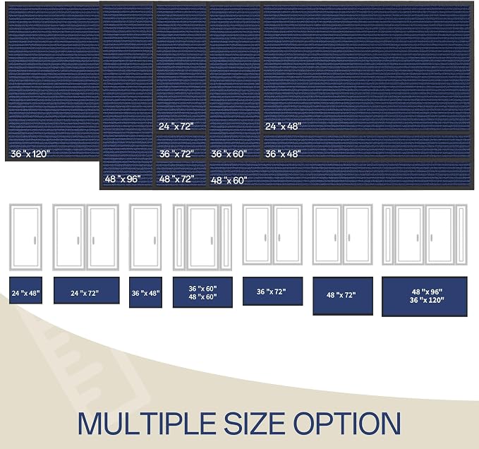 Front Door Mat, 6' x 3' Commercial Floor Mat, Heavy Duty Welcome Mat, Rubber Backing Non Slip Doormat for Entryway, Blue
