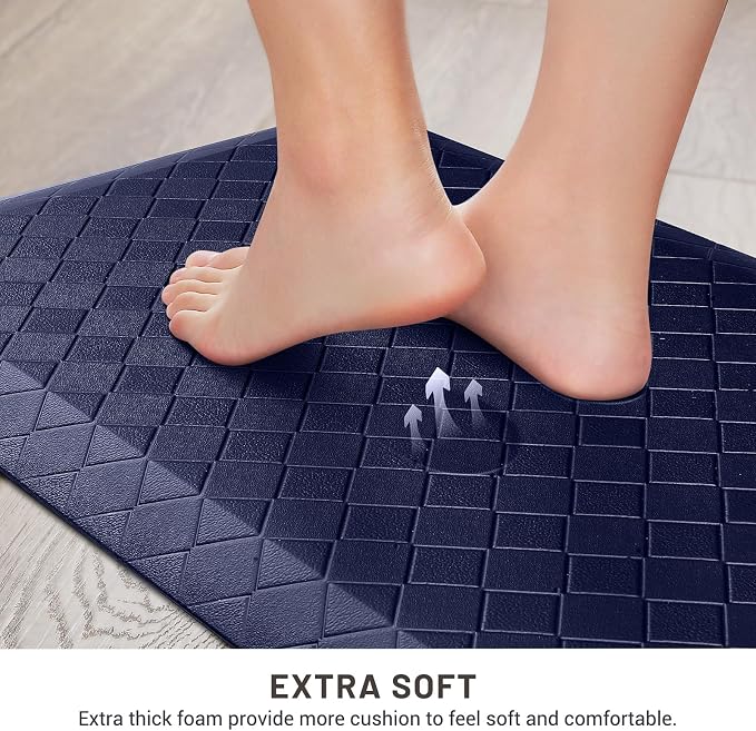 HappyTrends Kitchen Floor Mat - 4/5 Inch Thick Anti-Fatigue Kitchen Rug,Waterproof Non-Slip Kitchen Mats and Rugs Heavy Duty Ergonomic Comfort Rug for Kitchen,Office,Sink,Laundry,(22"x36", Blue)