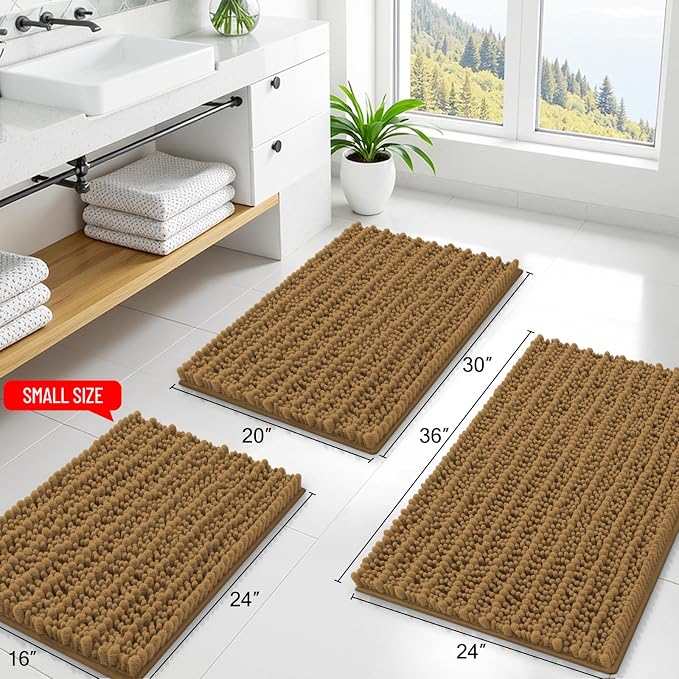 Smiry Bathroom Rugs Mat 36x24, Extra Soft Absorbent Chenille Bath Rugs, Non Slip Rubber Backing Machine Washable Quick Dry Bath Mats for Bathroom Floor, Tub, Shower, Home Decor Accessories, Clay