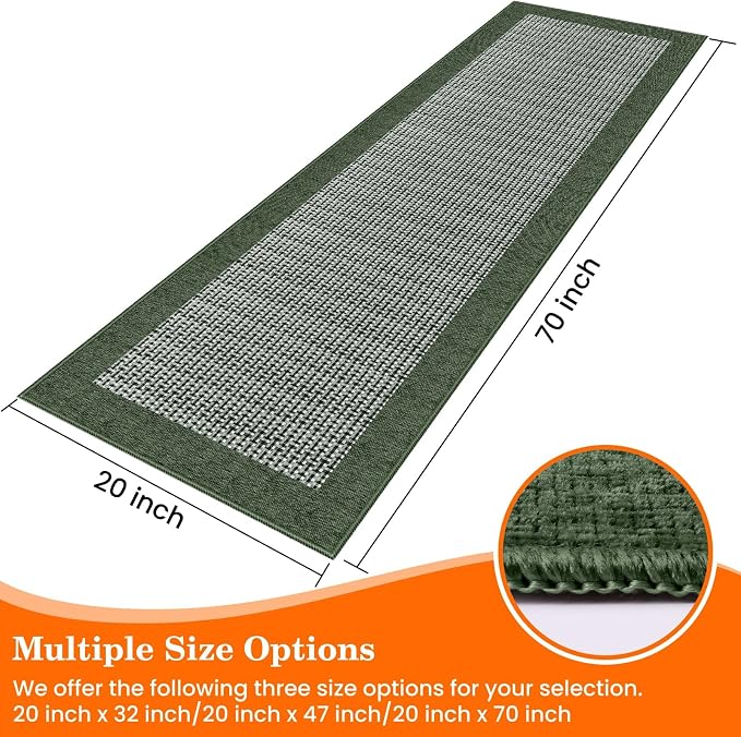 StepRite Kitchen Rugs, Kitchen Mats for Floor, 70"x20" Non-Slip Machine-Washable Kitchen Throw Rug, Green