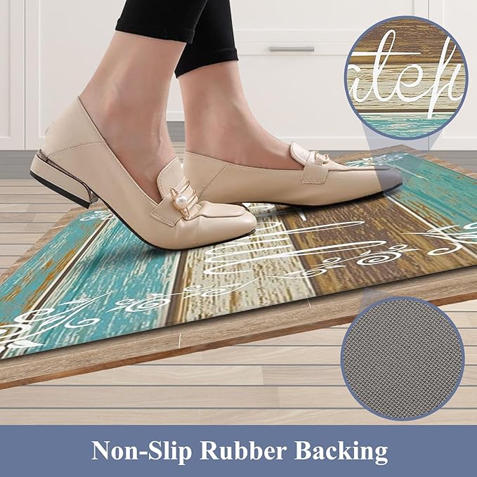 HEBE Anti Fatigue Kitchen Mat Set of 2 Non Slip Cushioned Kitchen Mats for Floor Waterproof Farmhouse Kitchen Rugs and Mats Set Comfort Standing Desk Mat Carpet for Sink,Office,Laundry