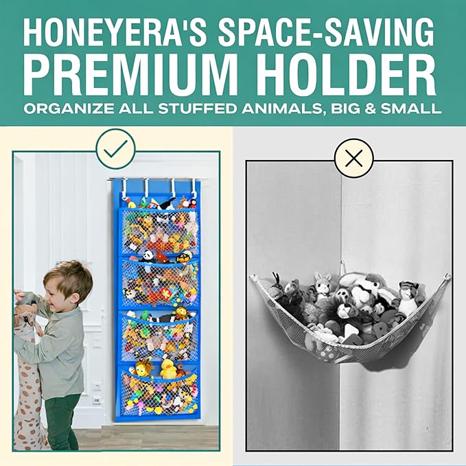 Honeyera Storage for Stuffed Animal - Over Door Organizer for Stuffies, Baby Accessories, and Toy Plush/Easy Installation with Breathable Hanging Pockets