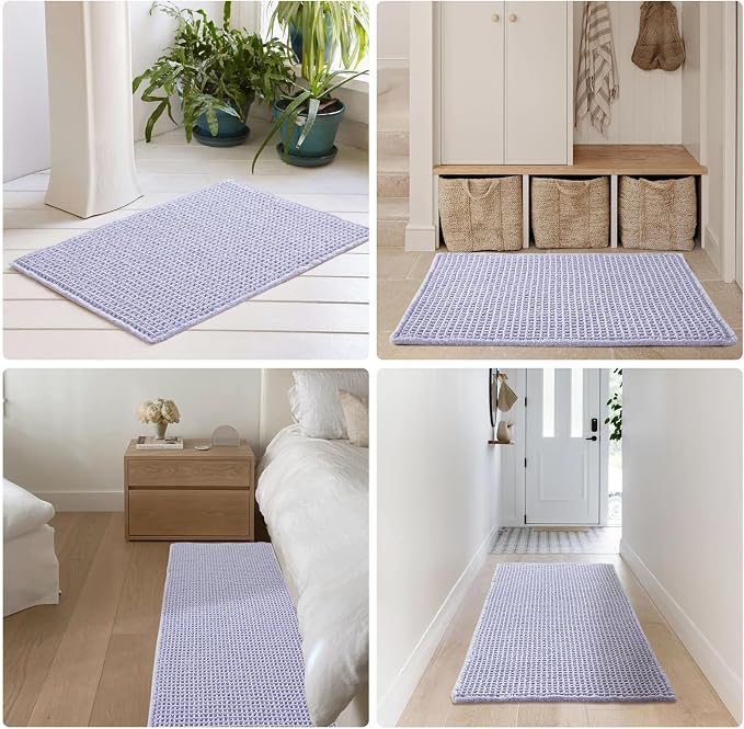TYUU Waffle Runner Rug Bathroom, Boho Bathroom Rugs Non Slip Washable Long Super Absorbent Quick Dry Cute Bath Mat Farmhouse Bath Mat, 72''x24'' Lavender Cream