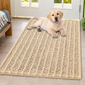 Smiry Dog Door Mat for Muddy Paws 40x32, Absorbent Dirt Trapper, Non-Slip Washable Chenille Entryway Rug for Inside Floor, Beige, Layered Pattern
