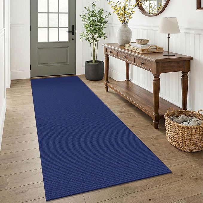 KOZYFLY Woven 3x7 Washable Kitchen Runner Rug, Non Slip Wide Runners for Hallway, Cotton Entryway Runner, Braided Floor Carpet for Entry, Kitchen, Bedside, Hall, Royal Blue/Navy
