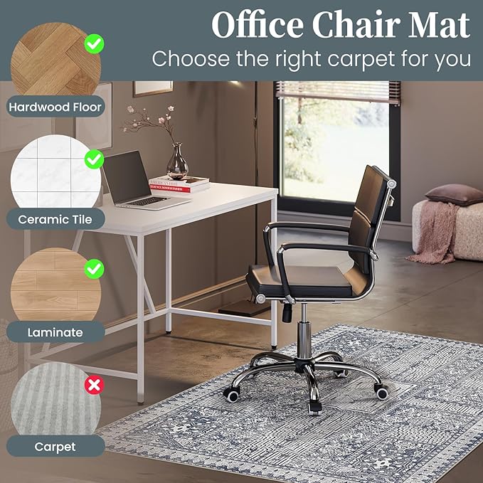 Office Chair Mat for Hardwood Floor & Tile Floor,36"X 48" Heavy Duty Desk Chair Mat for Hard Floors, Under Desk Rug for Rolling Computer Chair,Anti Slip,Low Pile Carpet Floor Protector-Grey