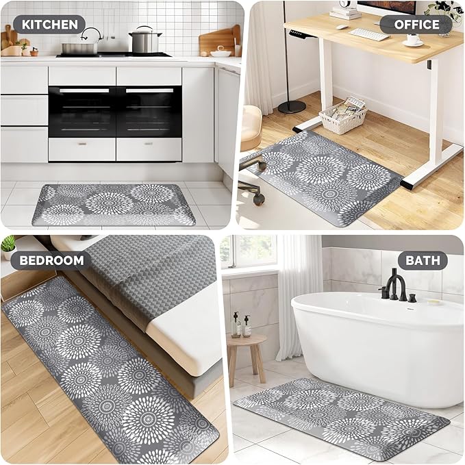 LuxStep Kitchen Mat Waterproof Kitchen Rugs for Floor Cushioned Anti-Fatigue Mat Non-Slip Standing Desk Mat Comfort Floor Mats for House Sink Office 20" x 39"-4/5 Inch Grey