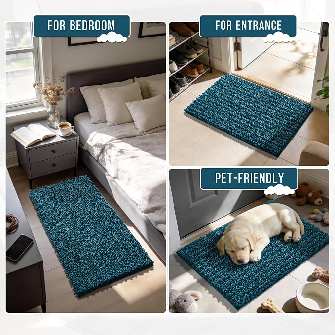 Yimobra Large Bathroom Rugs Non Slip Washable 36x24 Inch - Ultra Soft Absorbent Chenille Bath Mat, Quick Dry Shaggy Floor Carpet for Tub Shower, Peacock Blue Home Decor Accessories