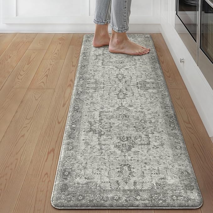 GENIMO Kitchen Mats for Floor, Washable Anti Fatigue Mat for Cushioned, 17.3"x59", Waterproof Kitchen Rugs, Non Slip Foam Comfort Standing Mat Rug for Home, Runner, Sink, Laundry, Stone Gray