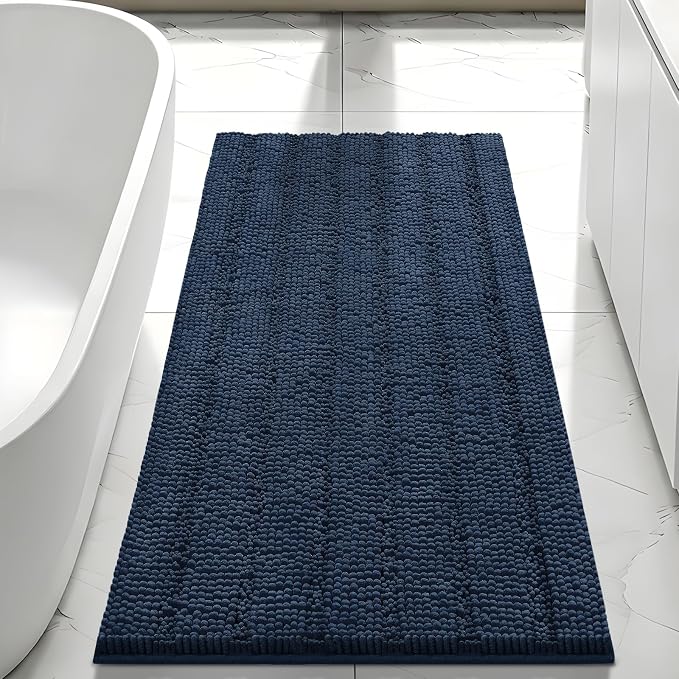 Bcoimo Large Bathroom Rug, Chenille Bath Mat with High Low Pile Design, Soft Absorbent Non Slip Bath Rug, Machine Washable Quick Dry Mat for Shower, Tub, Sink and Vanity