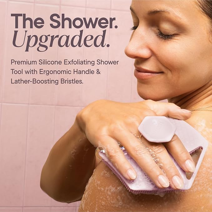TOOLETRIES Premium Silicone Body Scrubber 2.0, Hygienic Loofah Alternative, Exfoliating Shower Scrubber for Sensitive Skin, Quick Drying & Long-Lasting Bathroom Essentials for Men & Women - Blossom