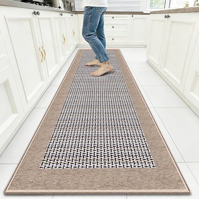 StepRite Kitchen Rugs, Kitchen Mats for Floor, 96"x24" Non-Slip Machine-Washable Kitchen Throw Rug, Absorbent Runner Rugs Office, Sink Standing Desk Mat, Decor Carpet, Khaki