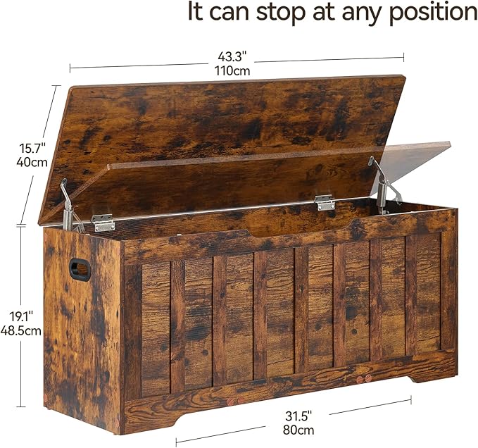 VANKILEY 43.3"Storage chest extra large,storage trunk with 2 safety Hinges,Wooden storage Bench,Shoe Bench,43.3x15.7x19.1 Inch,Easy Assembly,storage bench for bedroom,living room,entryway,Rustic Brown