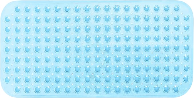 Large Non-Slip Bathtub & Shower Mat 31 inch x16 inch (Smooth/Non-Textured Tubs Only) Safe, Clean, Machine-Washable, Superior Grip&Drainage, Vinyl, Transparent Light Blue, Medium