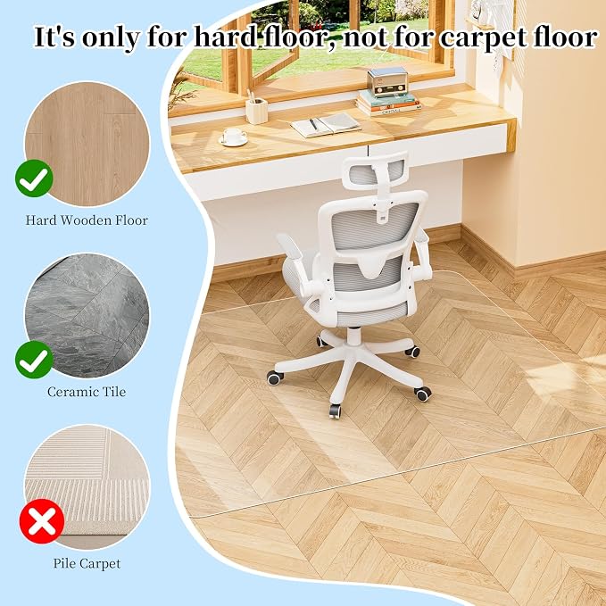 Tonaus Chair Mat for Hard Floor, Computer Chair Mats 45"×54" Transparent Clear PVC Floor Mats, Office Chair Mat Floor Protector for Office Home