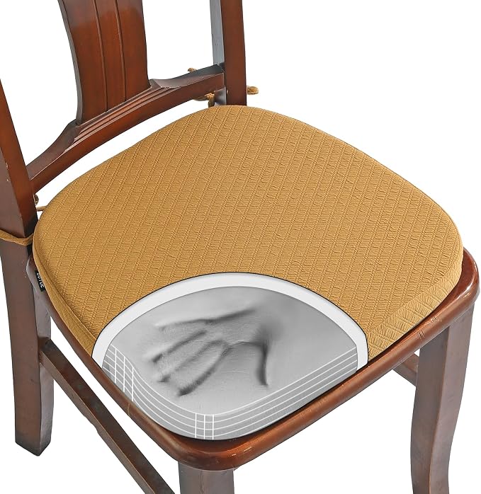 BUYUE Luxury 100% Pure Memory Foam Chair Cushion 1 Pack, Jacquard 16" U-Shape Comfortable Dining Chair Pad, Removable Slip Resistant Kitchen Chair Seat Cushion, (1 Piece, Ocher)