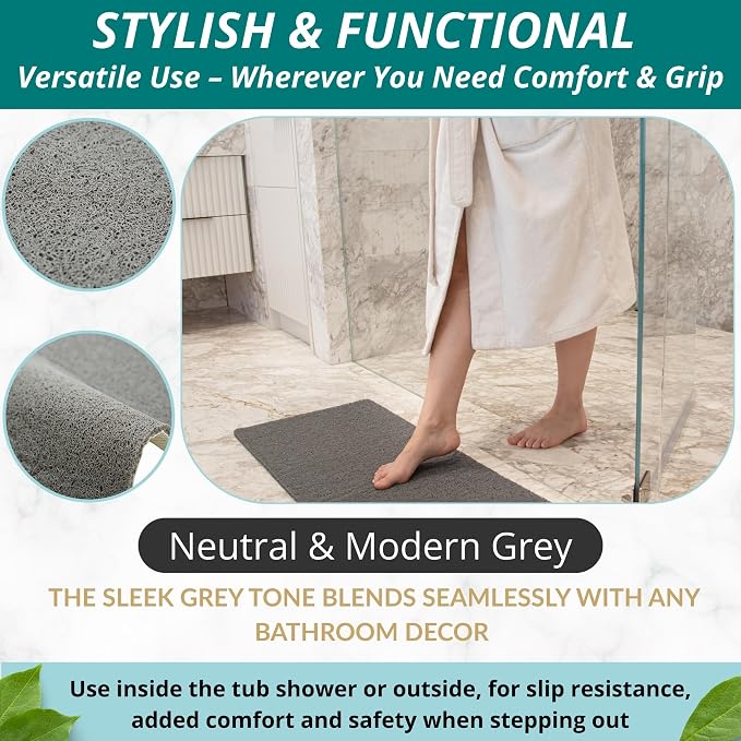 Non Slip Bathtub Mat Shower Mat for Tub - Loofah Bath Mats for Bathroom - 31x16 Bathtub Floor Mat - Textured Anti Slip Bath Mat Without Suction Cups - Secure Mat for Wet Areas (31x16 Gray)