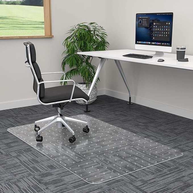 100pointONE Office Chair Mat for Carpet, 30" x 48" Clear Desk Chair Mat for Low Pile Carpeted Floors- Easy Glide Plastic Floor Mat for Office Chair on Carpet