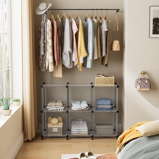 HOMIDEC Closet Organizers and Storage, 9 Cube Storage Organizer, Portable Closet Organizer Storage Cubes Shelves, Grey