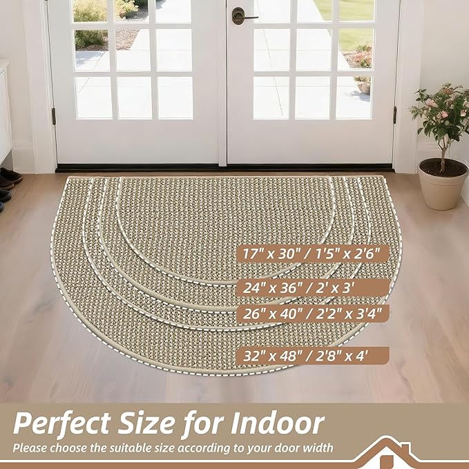 BEQHAUSE Dirt Trapper Door Mat 32" x 48" Half Circle Non-Slip Washable Doormats Entrance Rugs Absorbent Welcome Low Profile Floor Mats for Front Back Door and Entryway, Light Beige