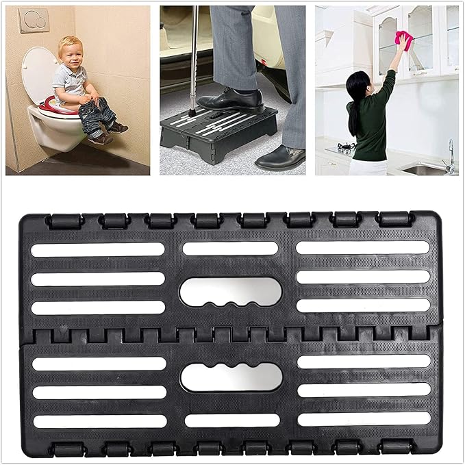Portable Folding Step Stool, 5 inch Lightweight Anti-Skid Stepping Stool, Non-Slip Textured Grip Surface for Adults Seniors at Home, Kitchen, Bathroom, Bedroom, Closet, Holds Up to 300 Pounds Black