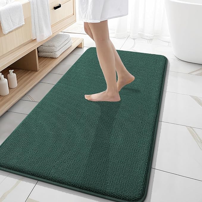 OLANLY Thick Memory Foam Bathroom Runner Rugs 47x20, Extra Soft Absorbent Long Bath Rug, Quick Dry Bath Mat, Non-Slip, Washable Mat for Bathroom, Tub and Shower, Home Decor Accessories, Blackish Green