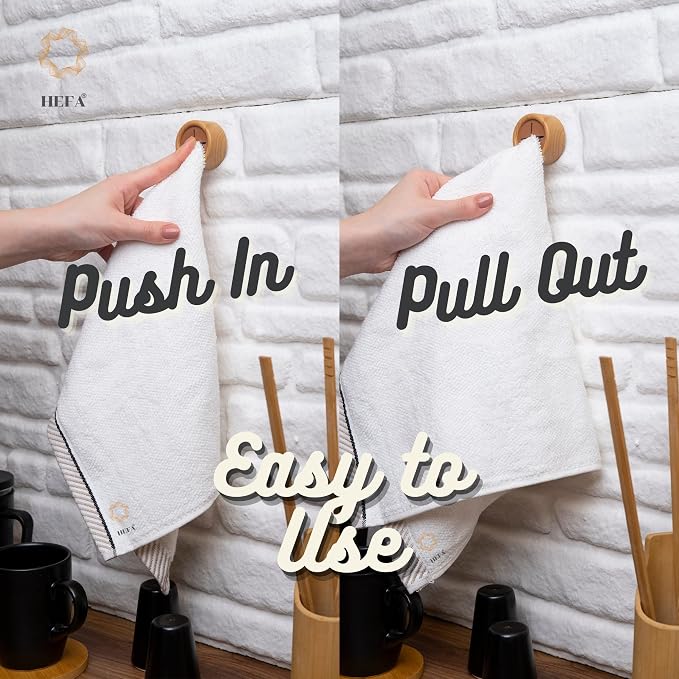 HEFA Self Adhesive Dish Towel Holder Hooks, No Drill Organizer for Cabinet Door, Sink Area or Bathroom, Space Saving Design, 4 Pack
