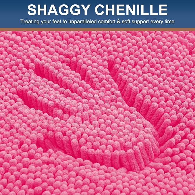 Smiry Luxury Chenille Bathroom Rugs 47x20, Extra Soft and Absorbent Shaggy Bath Mat, Machine Washable, Non-Slip Plush Carpet Runner for Tub, Shower, and Floor, Home Decor Accessories, Hot Pink