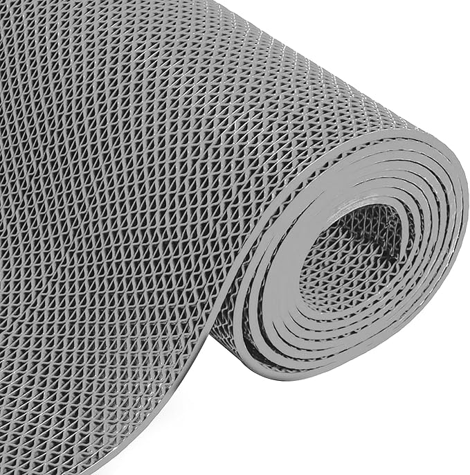 Drainage Mat 3x16 Ft 0.22” Thick PVC Commercial Floor Mat Non Slip Pool Mat S-Shaped Shower Floor Heavy Duty Roll for Wet Area Kitchen Hotels Bars Bathroom Patio Outdoor Indoor Rug (Gray, 3x16 Ft)