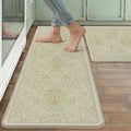 Kitchen Mats for Floor Thick Anti Fatigue Waterproof Vintage Spring Floral Kitchen Rugs 2PCS Cushioned Non Slip Green Comfort Standing Mats for Sink Laundry Office 17.3"×47"+17.3"×30"