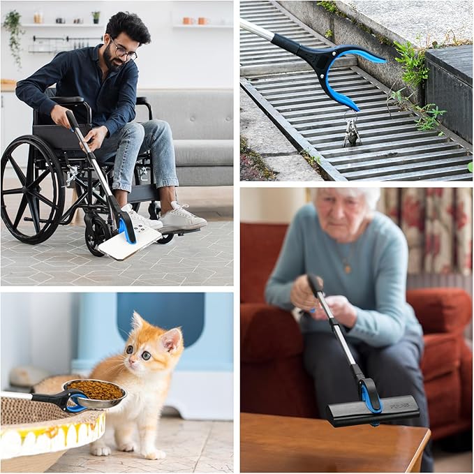 2-Pack Grabber Reacher Tool & Reacher Grabber Pickup Tool,32 inch Upgrade Foldable Grabber Tool with 4 inch Wide jaw and 360° Rotating Head,Mobility Aid Assist Grabbers for Seniors (Blue)
