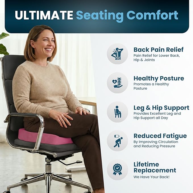 ComfiLife Extra Large Gel & Memory Foam Seat Cushion - Doctor Recommended Office Chair Cushion, Car Seat Cushion - Back & Sciatica Pain Relief - Wide Seat Cushion for Big & Tall (Pink)