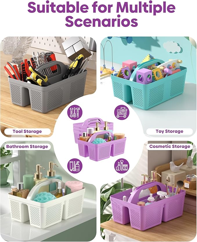 4 Pack Portable Shower Caddy, Integrated Handle, Reinforced Plastic, Organizer Storage Bathroom Supplies and Beauty Products, Cleaning Supplies, Shower Basket for Home, Dorm, Shelf and Cabinet