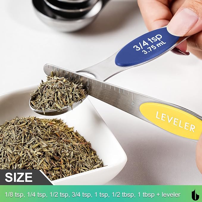 Urbanstrive Magnetic Measuring Spoons Set Stainless Steel, Dual Sided for Liquid Dry Food, Measuring Cups Spoons Set Fits in Spice Jar, Kitchen Gadgets, Cooking Utensils Set, Including Leveler, 8Color