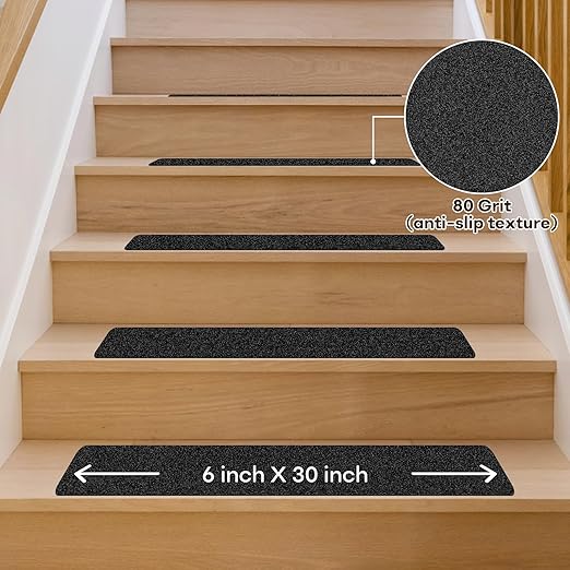 Non Slip Tape 6 inch X 30 inch (10-Pack) - Outdoor Waterproof Non Skid Tape, Stair Treads Anti Slip Tape for Step, Deck, Pre-Cut Anti Slip Tape, Black with Roller