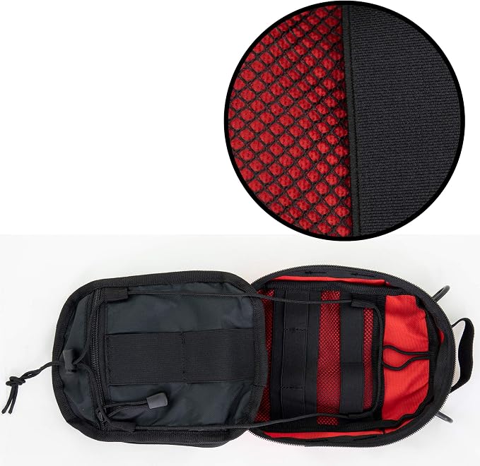 LINE2design First Aid (Ifak) Pouch EMS Bag - EMT Emergency Medical Trauma Pack Bags Tactical EDC Rescue Utility Gear IFAK Bags for Hiking Gunshot Stop Bleeding Includes USA Patch - Red