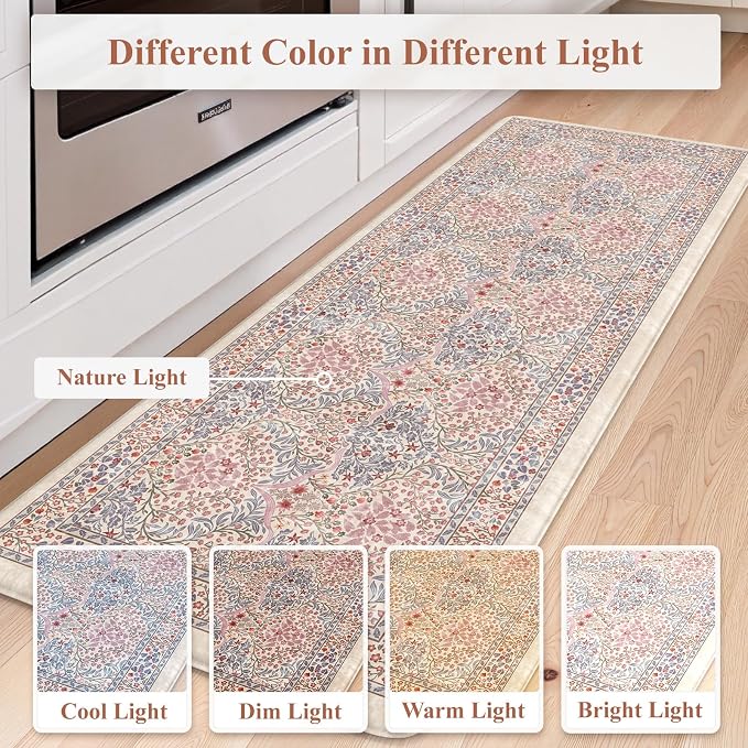 Collive Kitchen Mats for Floor 2PCS, Cushioned Anti Fatigue Mat Waterproof Kitchens Sink Rug Non Slip, Pink/Blue Floral Rugs Comfort Standing Mat for Laundry, Desk, Bar, Office