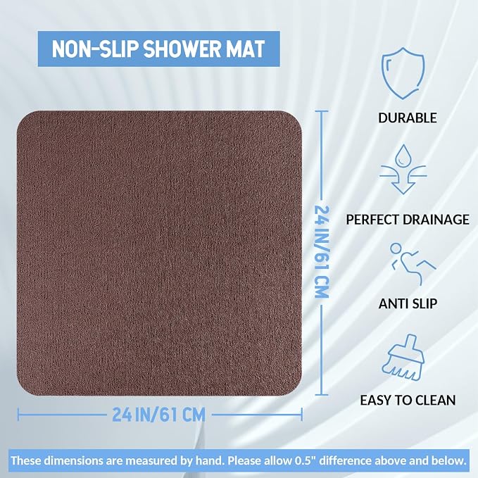 Hargiis Non-Slip Bathtub Mat, Anti Slip Shower Mat, Fast Drying Bathtub Mats, Foot Scrubber Mat, Anti Slip Mat for Tub, Floor, Bathroom, Kitchen, Home, Hotel (Brown 24"×24")